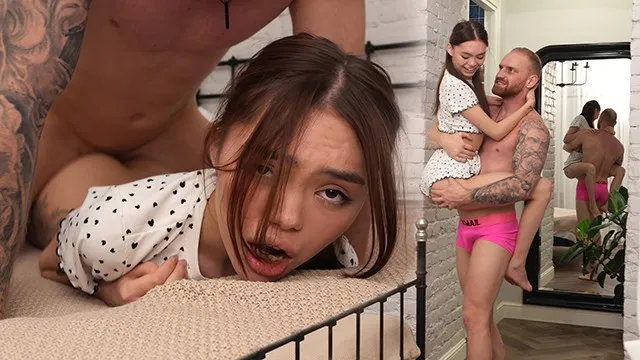 Skinny asian teen fucked hard through mattress