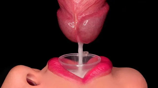 Milking mouth funnel cum feeding close-up