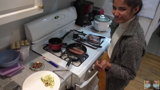 Sausage party cbt pan frying chopped hot dogs