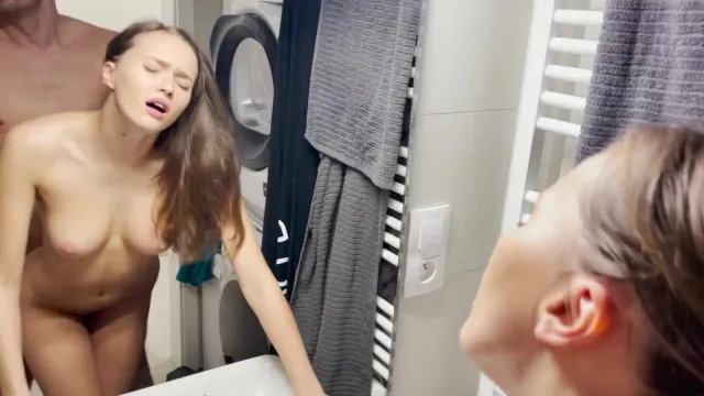 Sexy brunette fucked in front of mirror