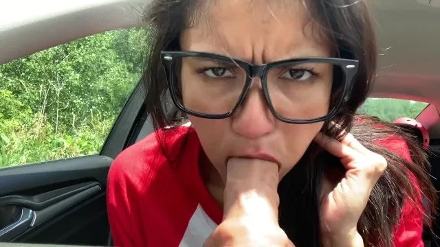 Horny driver stops car to fuck dildo in public