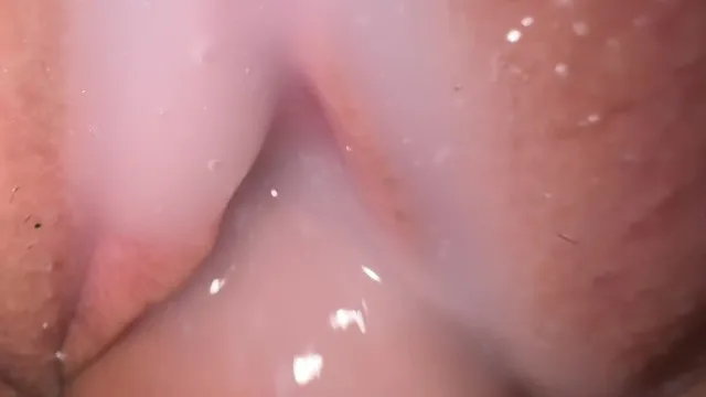 Lubricant-covered pussy close up fuck and cumshot