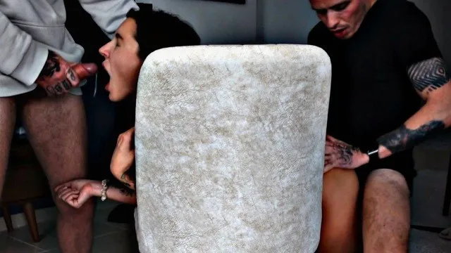 Teen girlfriend shares amateur threesome anal blowjob