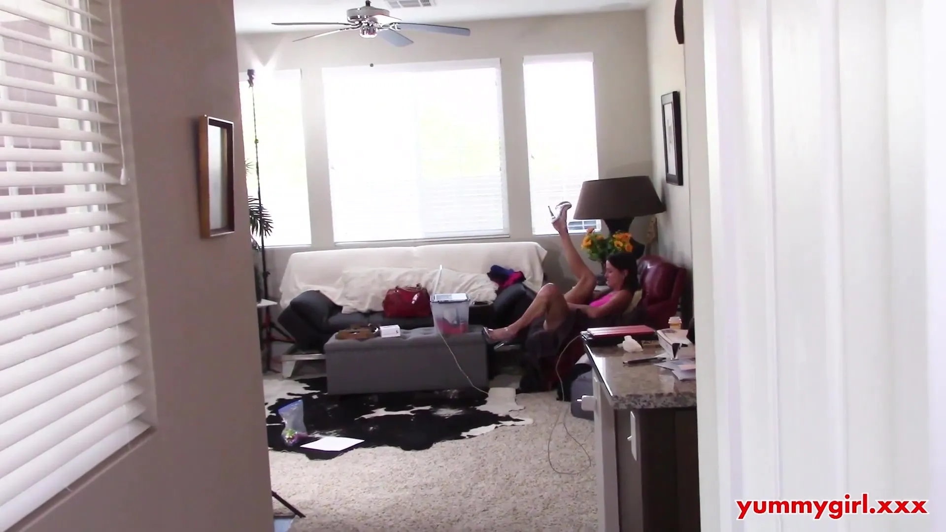 Caught camming stepmom gets anal and blowjob