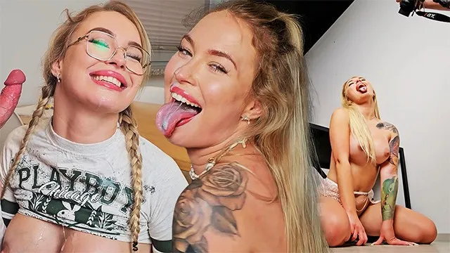 Busty blonde takes huge cumshot compilation