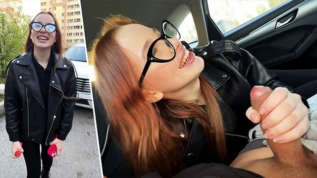حمراء الشعر بعمر 18 سنة مص عام تاكسي مع السائق