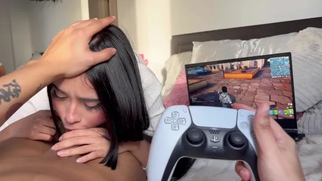 Stepsister interrupts fortnite for hardcore anal and blowjob