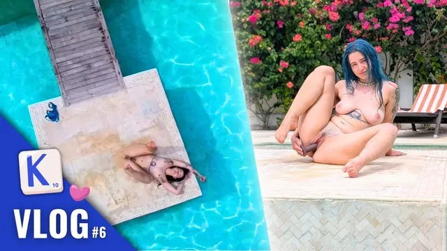 French alt hair milf enjoys xl strap-on poolside