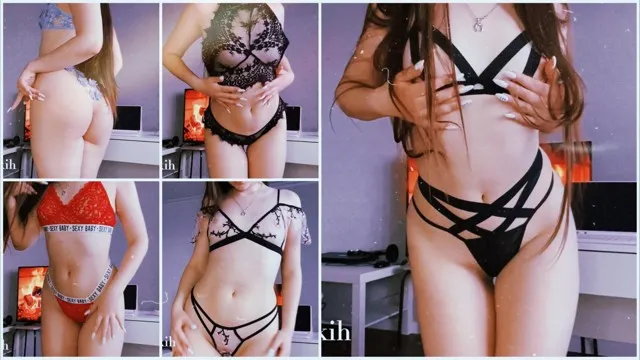 苗条美女试穿性感内衣