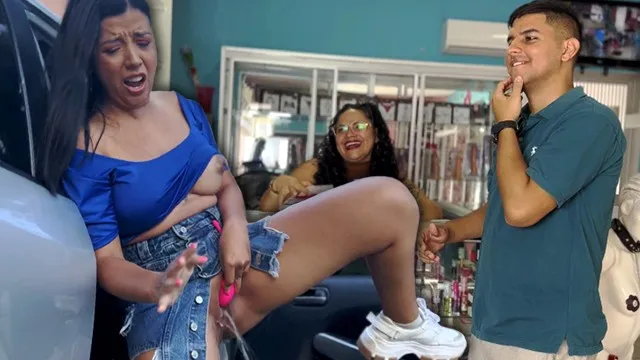 Boyfriend takes milf to sex shop, buys vibrator for masturbation