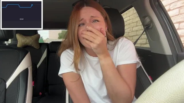 Braless milf drive thru tease with lush vibrator on max!