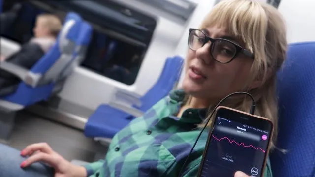 Remote control orgasm on train / public female orgasm