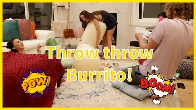 Sexy brunette playing throw throw burrito