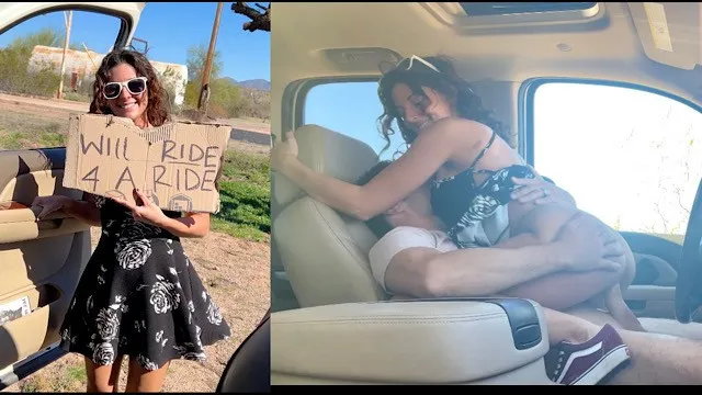 Autoestopista caliente gratis: sin bragas exhibiéndose en público