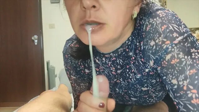 Naughty milf stepmom housewife blowjob with cum in mouth - please d...