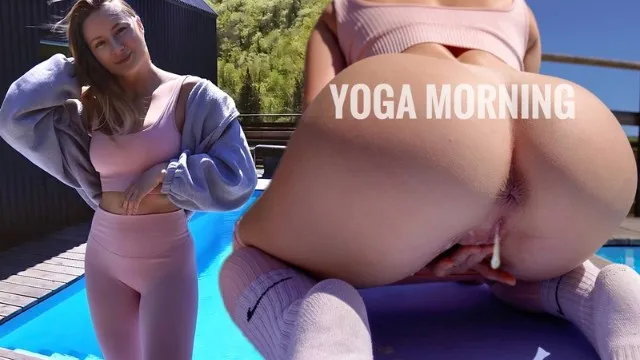 Neighbor joins milf’s outdoor yoga for poolside anal