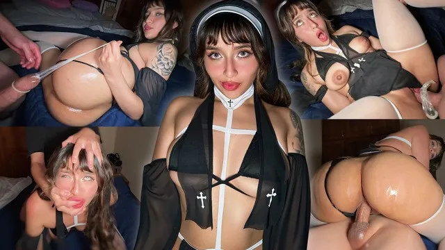 Una monja culona quita el condon y corro en su apretado culo