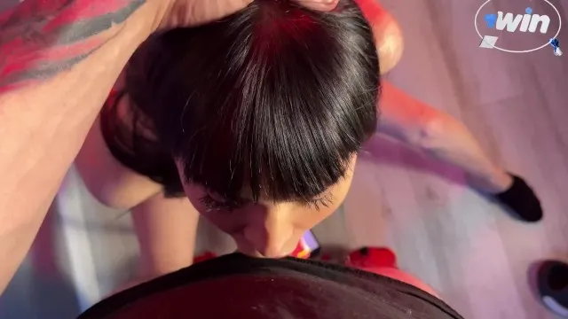 Sexy brunette gets rough blowjob and cum in mouth