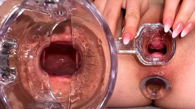 Speculum opens tight asshole for anal orgasm