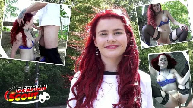 Redhead babe public anal fuck at football viewing
