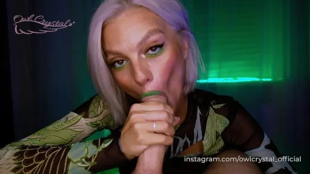 Green dragon gives slobbery blowjob