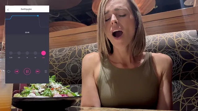 Public restaurant lush vibrator makes her cum hard