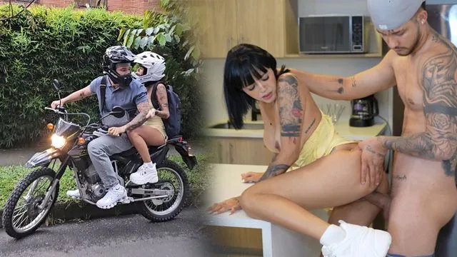 Petite girlfriend skips class for motorcycle sex with horny boyfriend