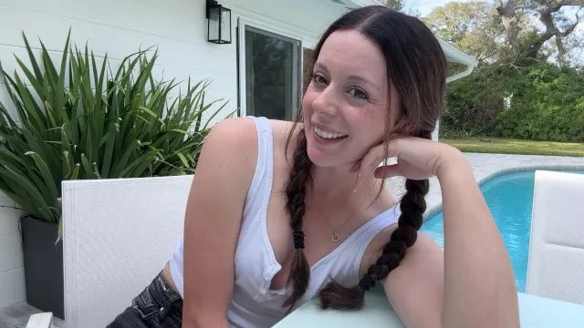 Poolside step sis uses vibrator to make you cum together