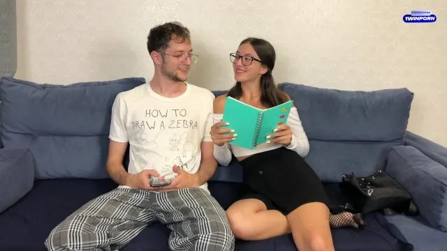 Step sister school uniform asks step brother homework help he fucks...
