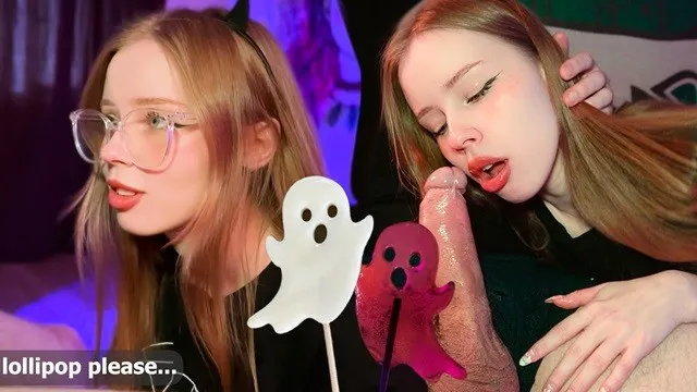 Stiefschwester bläst großen schwanz für einen lutscher