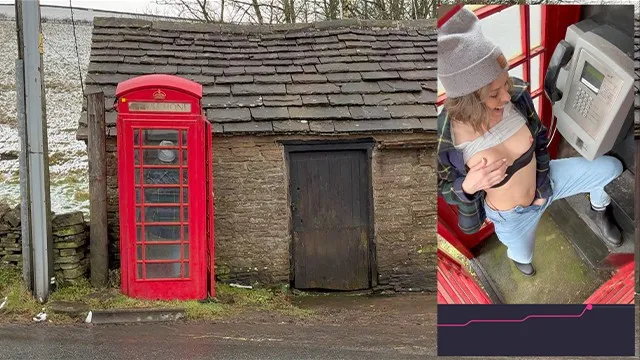 Public red telephone box orgasm with remote lush vibrator