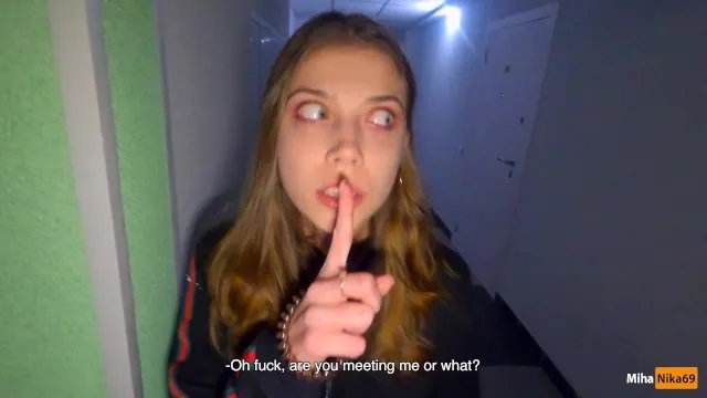 Stairwell fuck with cum in panties while parents home