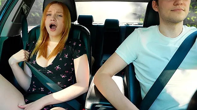 Lucky guy surprises hot babe with car control inside her pussy