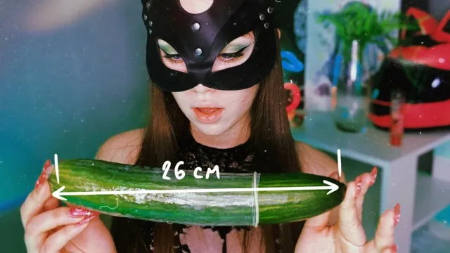 Schoolgirl fucks tight pussy with huge cucumber
