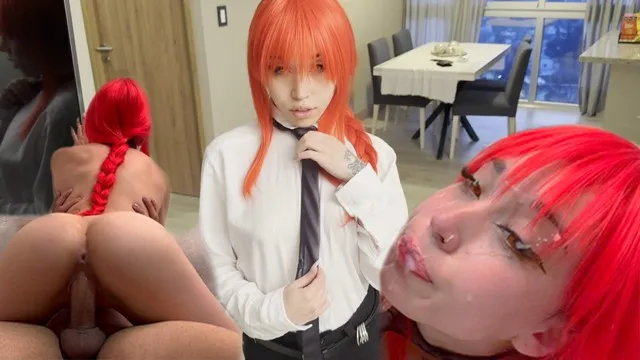 Makima cosplay sloppy blowjob - dominated and made to cum twice