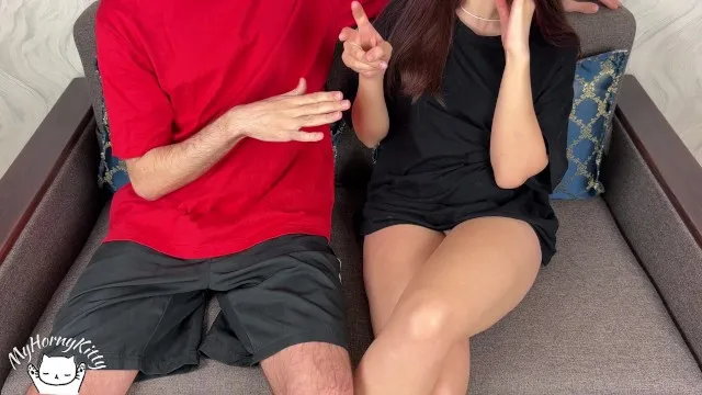 Step bro loses rock paper scissors and jerks his teen step sis
