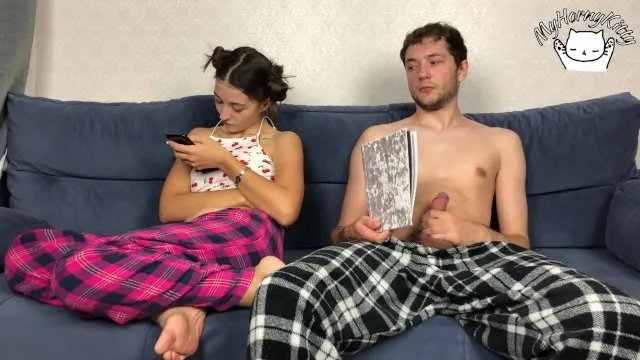 Step sister catches step brother jerking off secretly