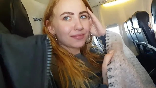 Public blowjob and handjob on airplane