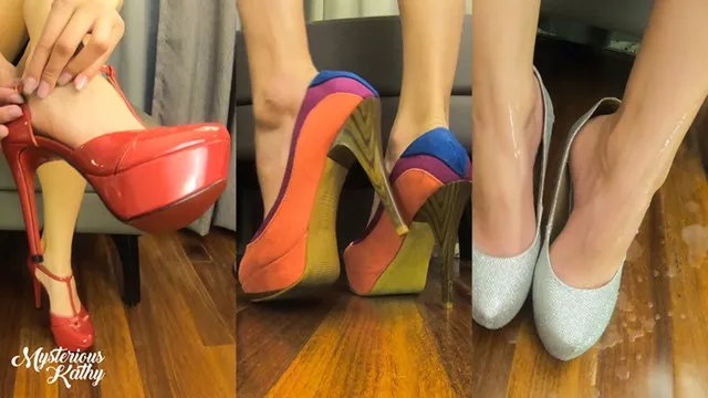 Hottest high heels try-on asmr ends with huge cum on shoes