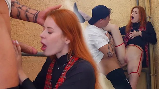 Vlogger blowjob in hallway leads to big tits babe fuck