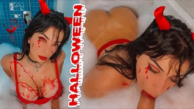 Teuflische milf halloween virtueller anal-blowjob